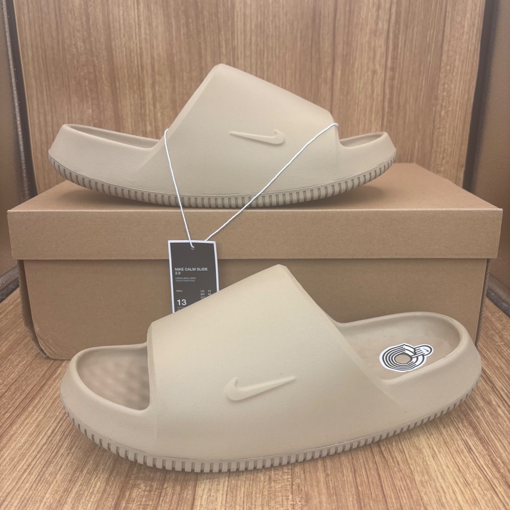 New Nike Calm Slide 2.0 Mens 13 Linen Tan IB0183-200 Foam Sandals Comfort Slides